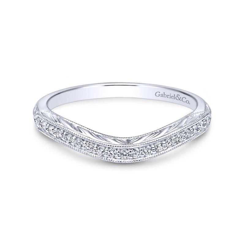 Gabriel & Co. 14k White Gold Victorian Curved Wedding Band