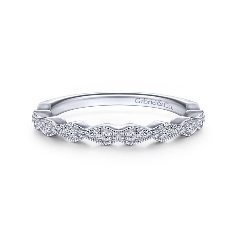 Gabriel & Co. 14k White Gold Victorian Diamond Wedding Band