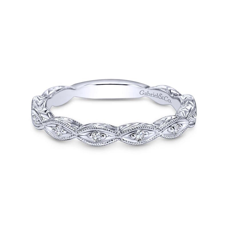 Gabriel & Co. 14k White Gold Victorian Diamond Wedding Band