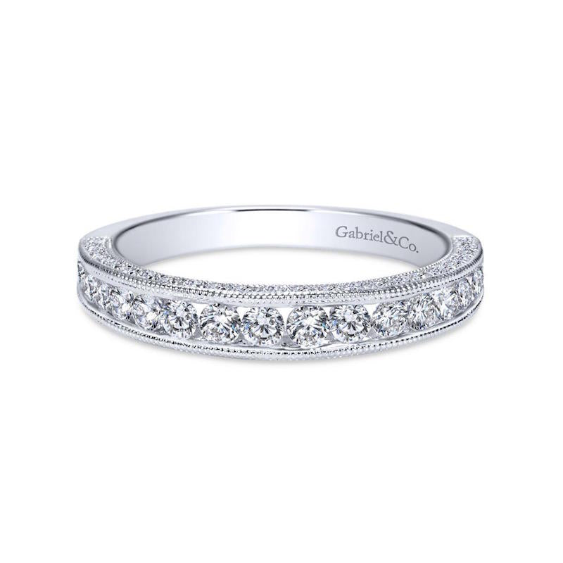 Gabriel & Co. 14k White Gold Victorian Diamond Wedding Band