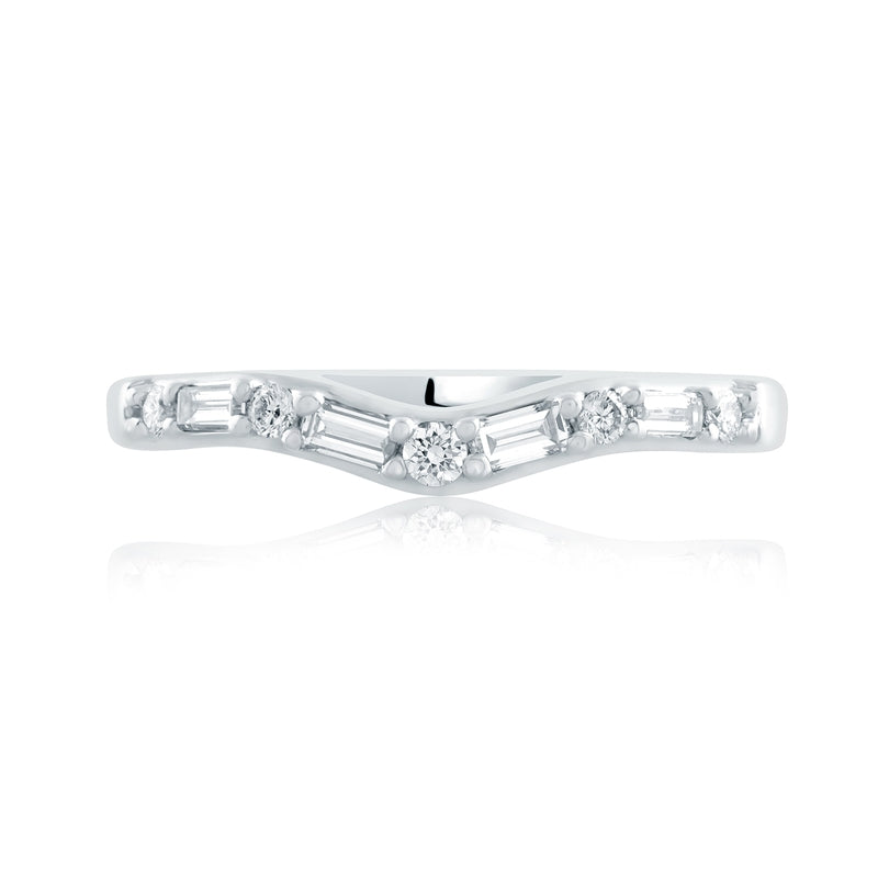 A. Jaffe Curved Alternating Baguette and Round Diamond Anniversary Band