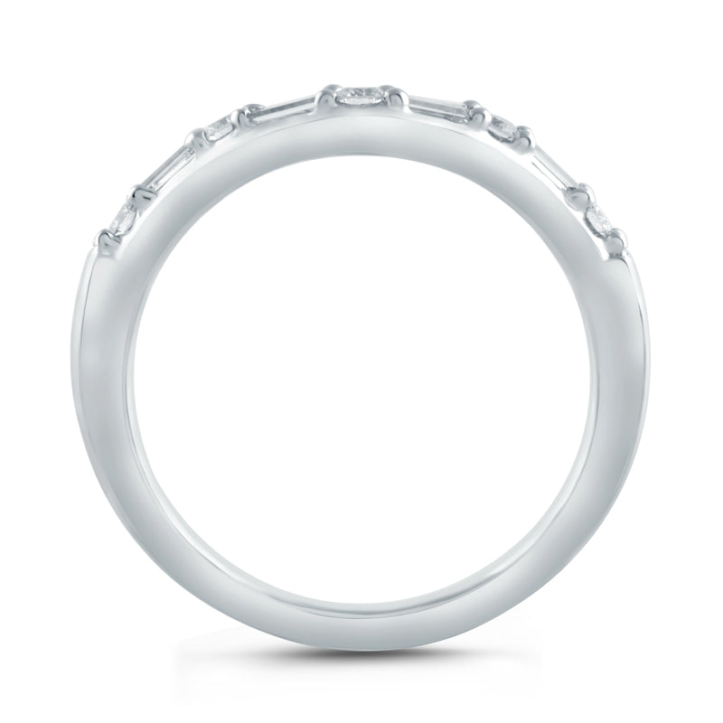 A. Jaffe Curved Alternating Baguette and Round Diamond Anniversary Band