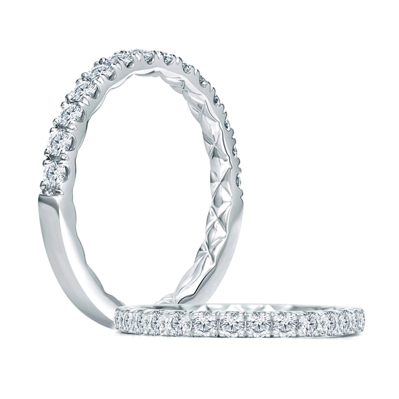 A. Jaffe Half Way French Pave Anniversary Band with A.JAFFE Signature Quilts Interior