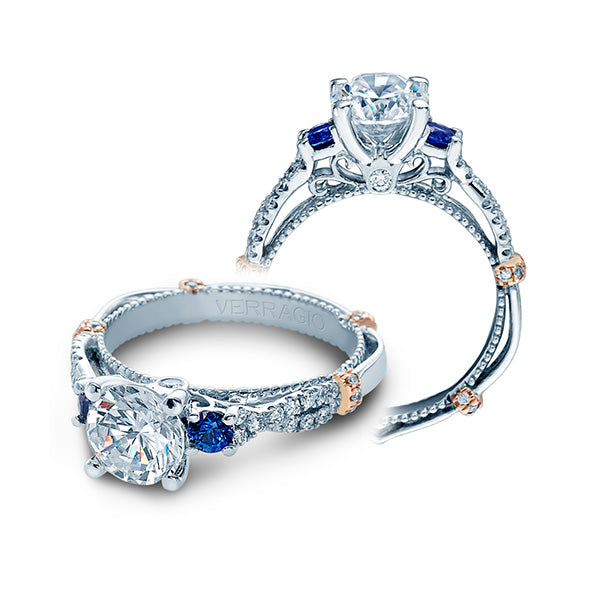 Verragio 14k Two Tone Gold Diamond and Sapphire Engagement Ring
