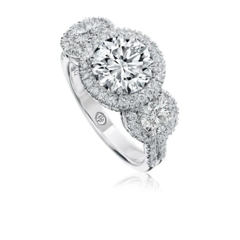 Christopher Designs Traditional 3 Stone Diamond Halo Engagement Ring Setting