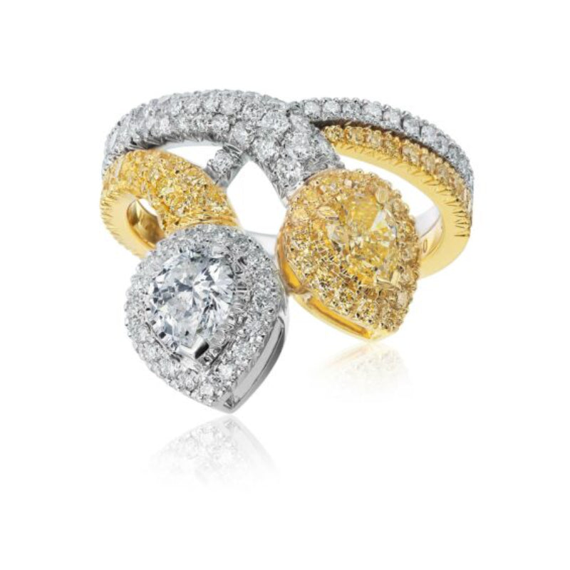 Christopher Designs Pear Yellow Diamond and Diamond Fashion Ring