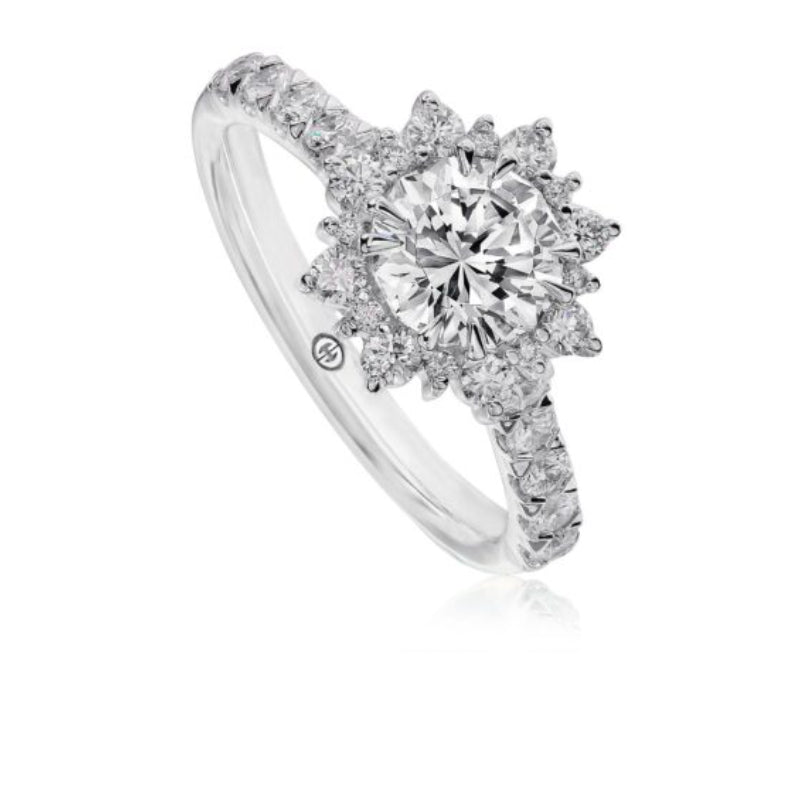 Christopher Designs Floral Halo Engagement Ring Setting with Round Diamond Band