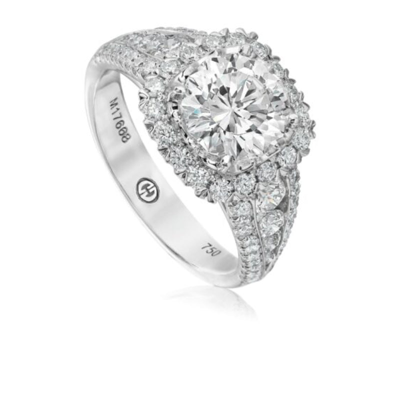 Christopher Designs Elegant Round Diamond Halo Engagement Ring with 3 Row Diamond Band