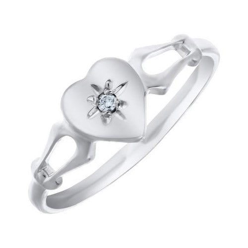 14K White Gold Diamond Heart Child's Ring