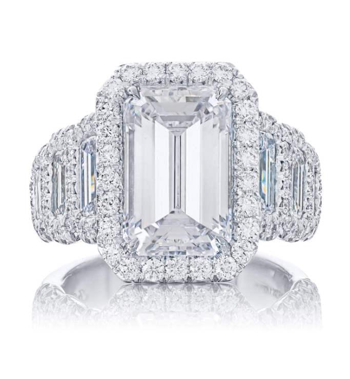 JB Star Emerald Cut Diamond Halo Ring