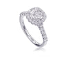 Christopher Designs Classic Cushion Cut Diamond Engagement Ring with Halo and Round Diamond Setting in 18K White Gold