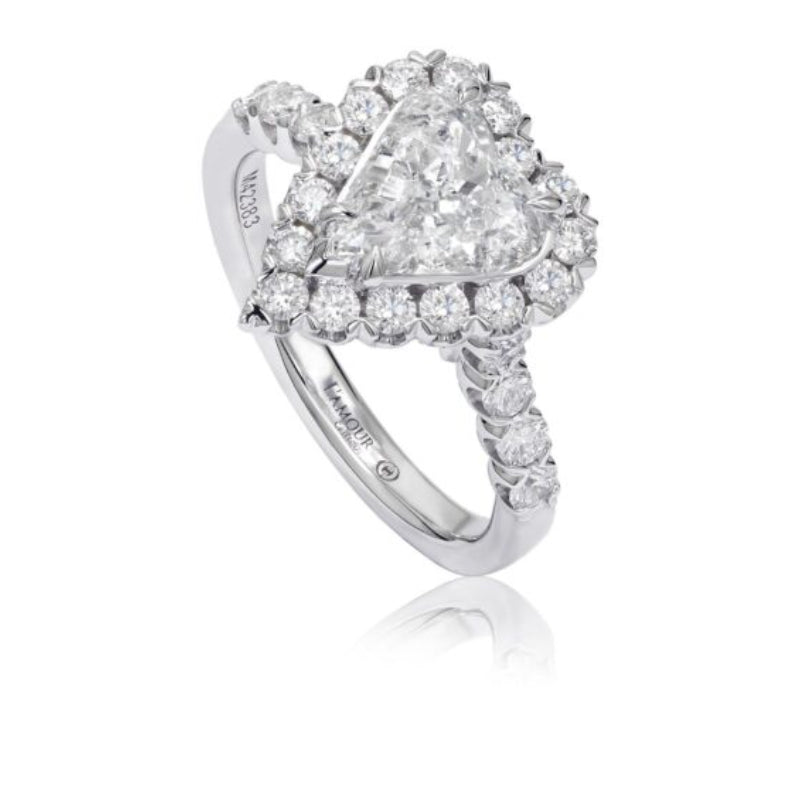 Christopher Designs Unique Heart Shaped Diamond Engagement Ring Set in 18K White Gold