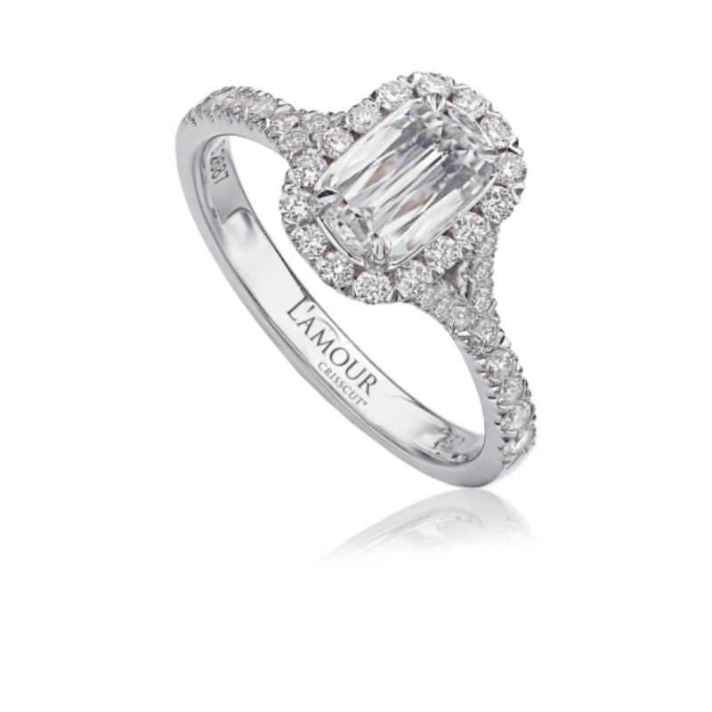 Christopher Designs Delicate Diamond Engagement Ring with Halo and Pave Set Split Shank Set in 18K White Gold