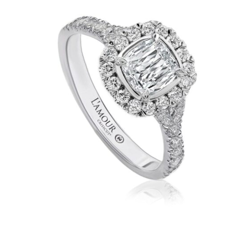Christopher Designs Cushion Cut Engagement Ring with Classic Halo Setting