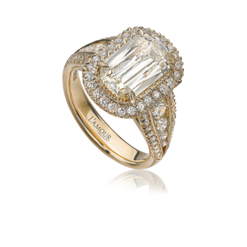 Christopher Designs 18K Yellow Gold Diamond Engagement Ring with Halo and Channel Set Round Diamonds