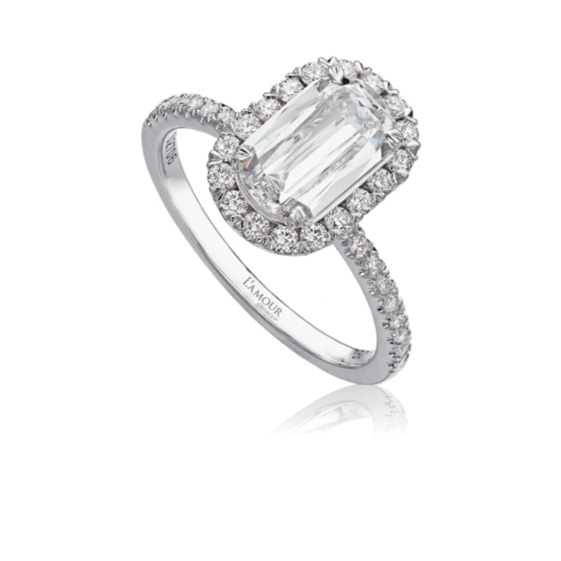Christopher Designs Classic Diamond Engagement Ring with Diamond Set Halo and Shank Set in 18K White Gold