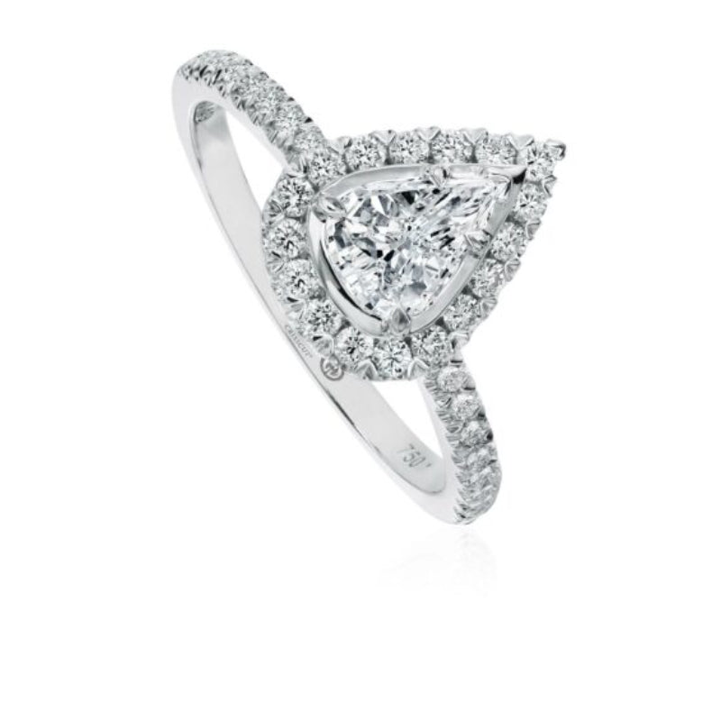 Christopher Designs Pear Shaped Engagement Ring with Classic Halo Design in White Gold