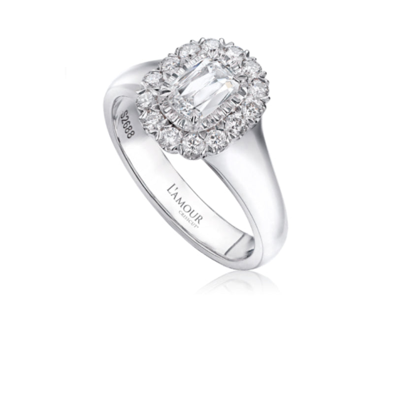 Christopher Designs Simple Diamond Engagement Ring with Halo in 18K White Gold