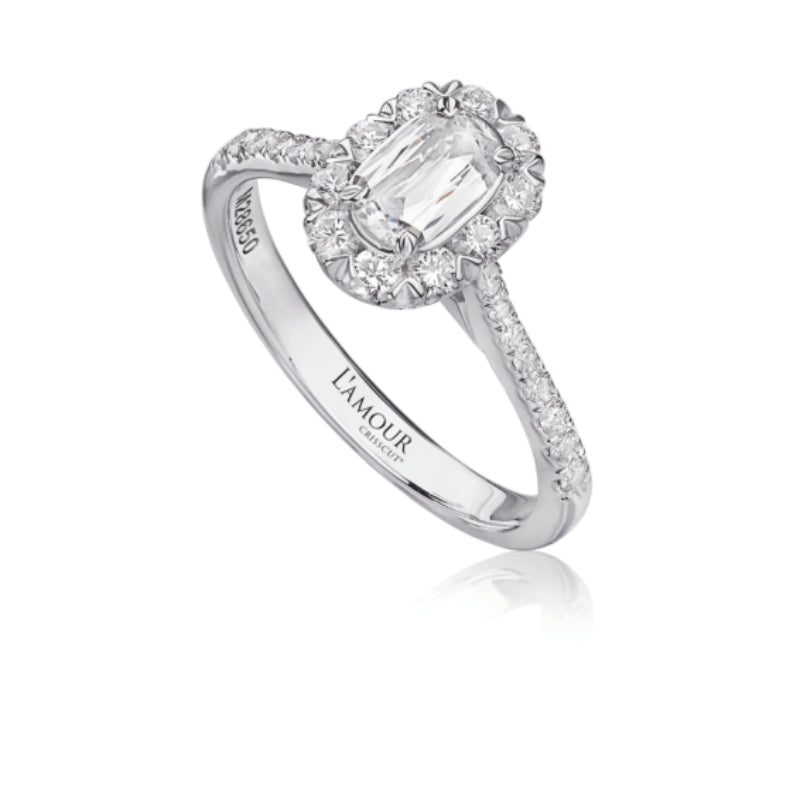 Christopher Designs Romantic Diamond Engagement Ring with Diamond Set Halo and Sides Set in 18K White Gold