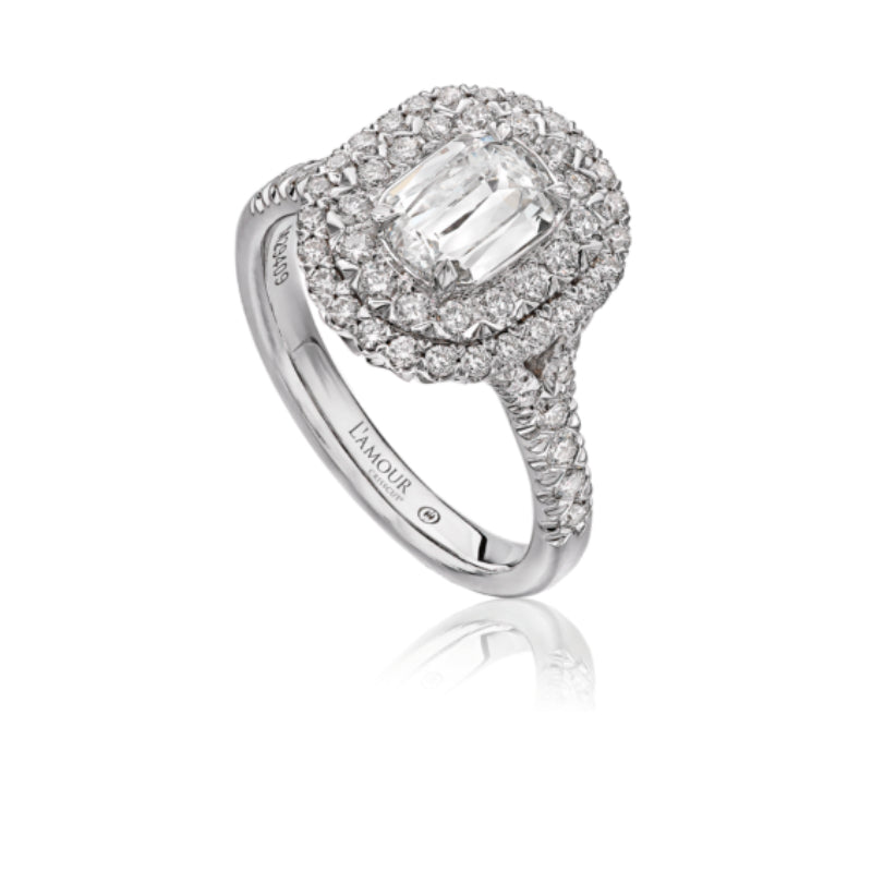 Christopher Designs Stunning Diamond Engagement Ring Set in 18K White Gold with Double Halo