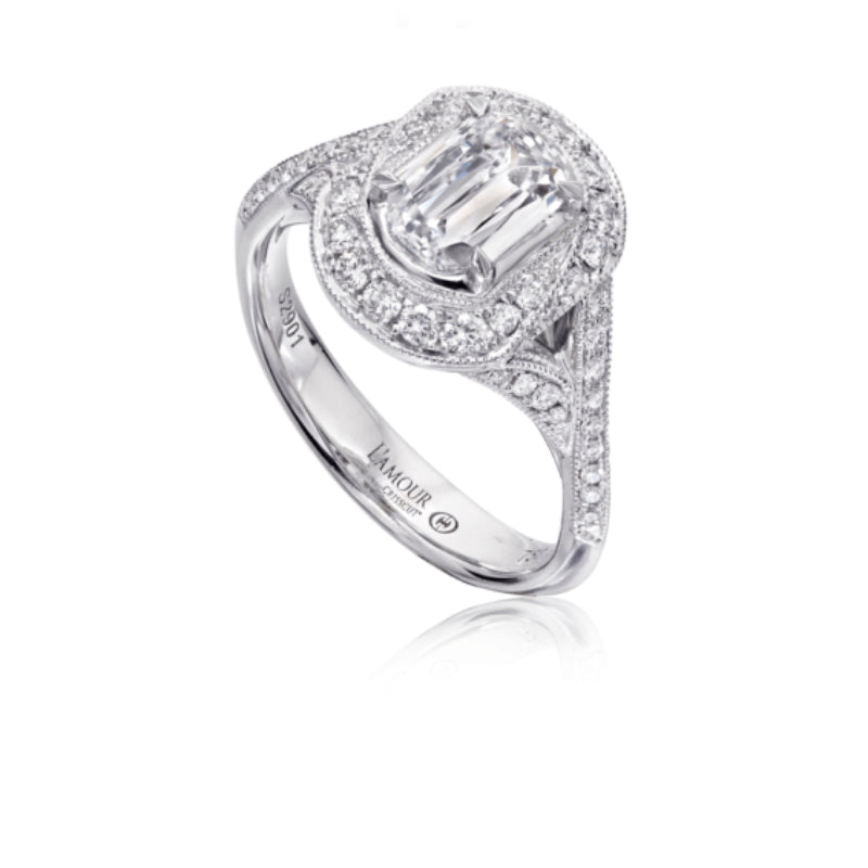 Christopher Designs Deco Inspired Diamond Engagement Ring Set in 18K White Gold with Pave Setting