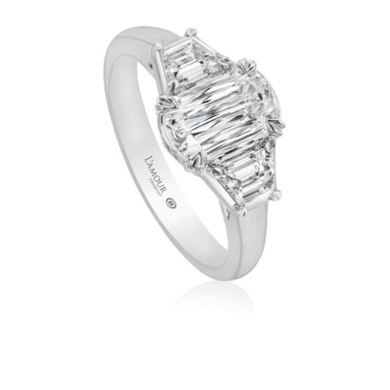 Christopher Designs Simple 3 Stone Solitaire Diamond Engagement Ring with Unique Side Diamonds