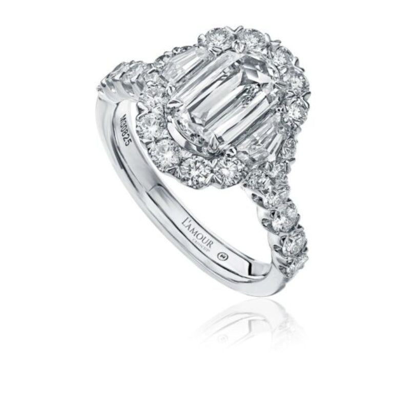 Christopher Designs Unique Engagement Ring with Halo and Side Diamonds