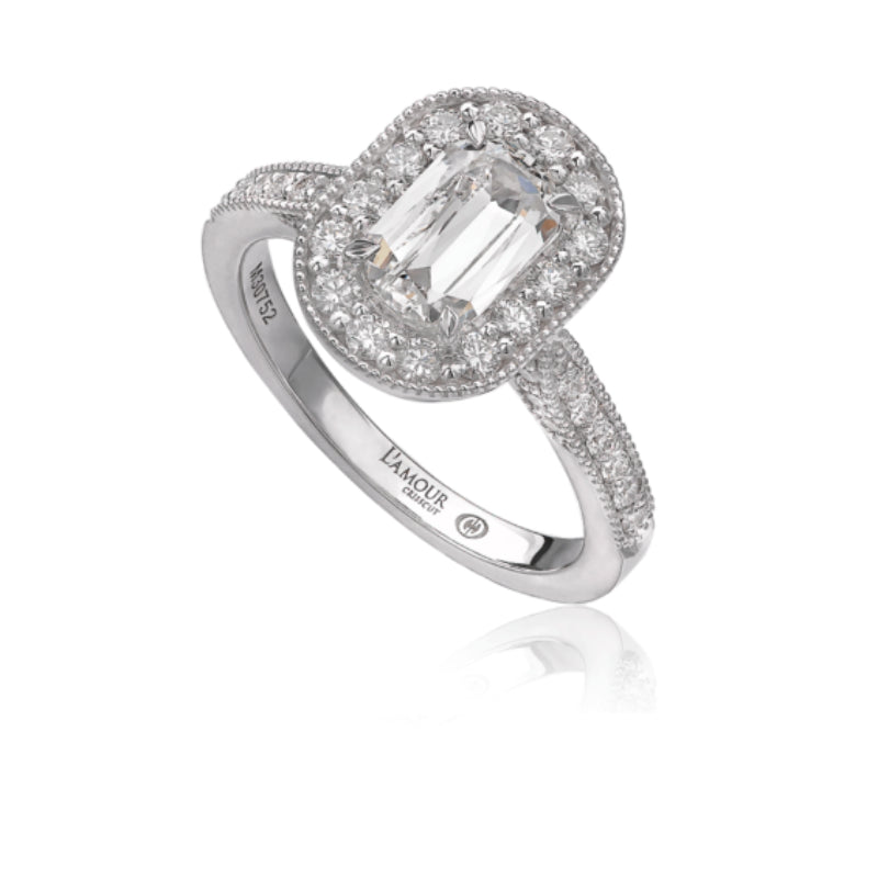 Christopher Designs Vintage Inspired 18K White Gold Diamond Engagement Ring with Round Diamond Setting