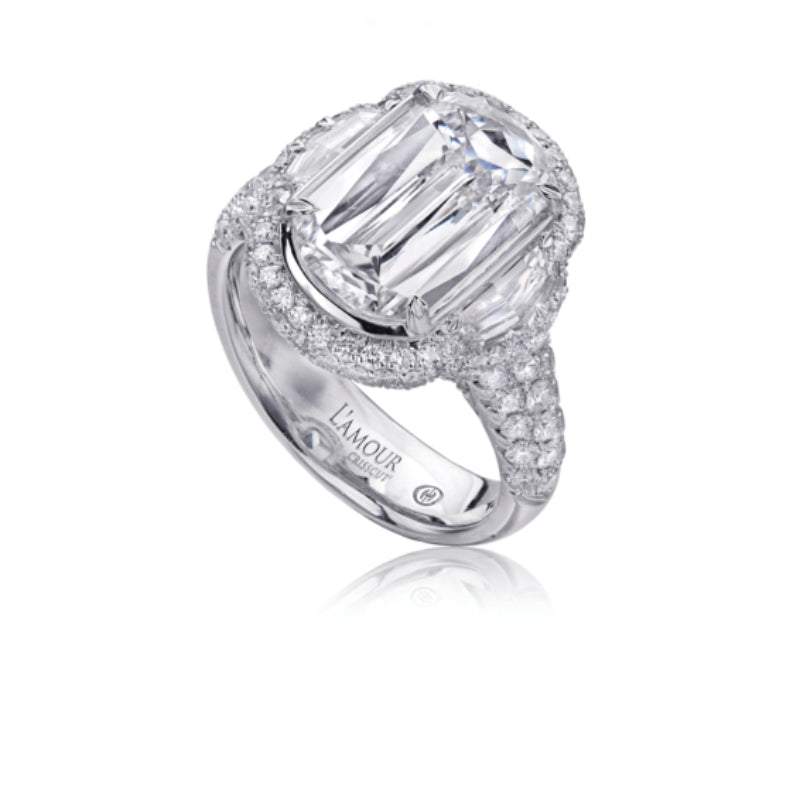 Christopher Designs Impressive Diamond Engagement Ring in 18K White Gold with Unique Side Diamonds and Pave Setting