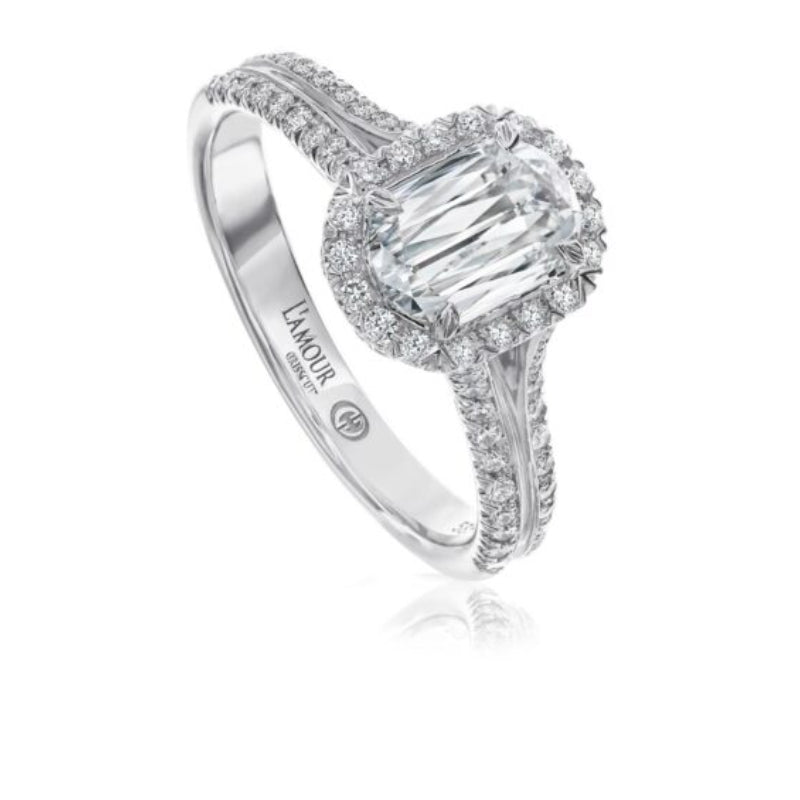 Christopher Designs Halo Diamond Engagement Ring with Round Cut Diamond Split Shank in 18K White Gold