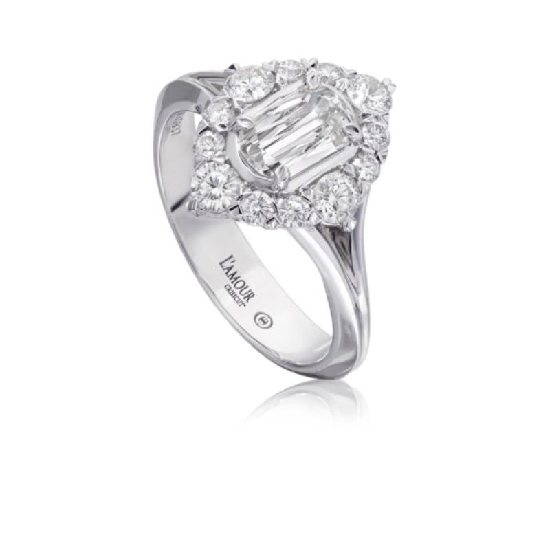 Christopher Designs Elegant Vintage Style Diamond Engagement Ring in 18K White Gold with Split Shank.