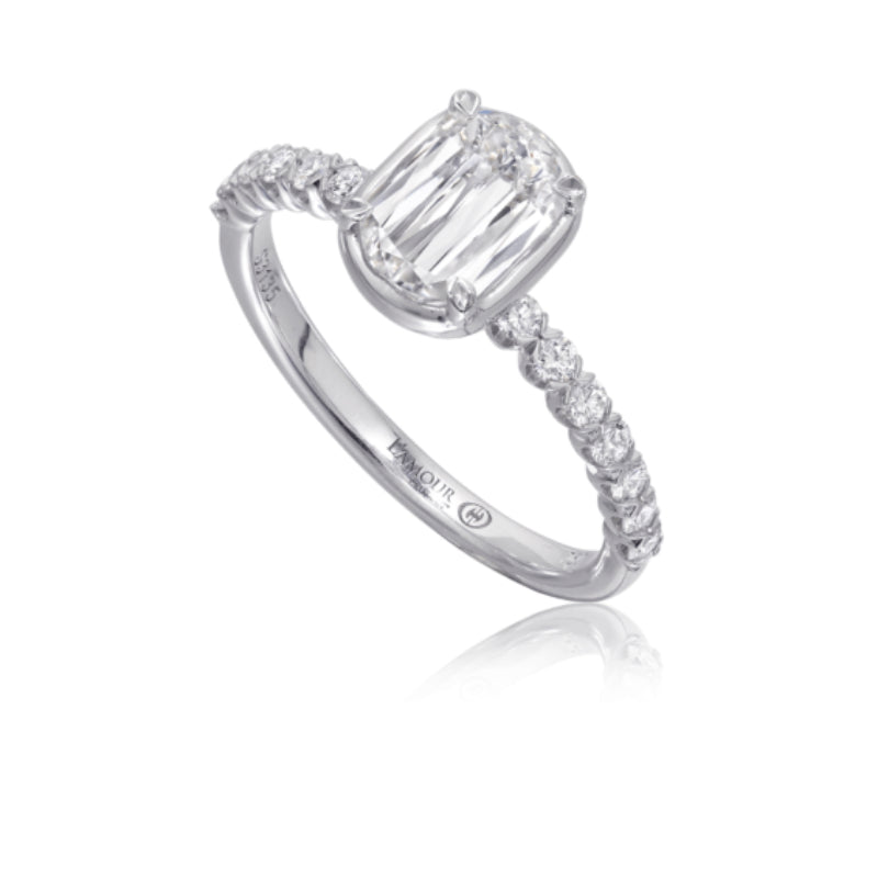 Christopher Designs Simple Diamond Engagement Ring with Diamond Set Shank in 18K White Gold