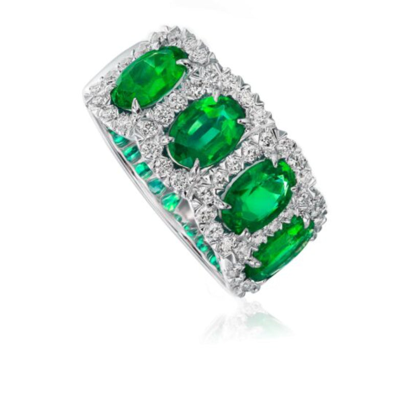 Christopher Designs Oval Emerald and Diamond Band