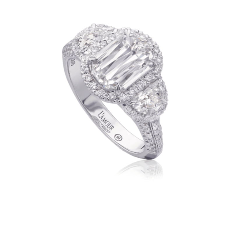 Christopher Designs Impressive Diamond Engagement Ring with Unique Half Moon Diamond Sides and Pave Setting in 18K White Gold