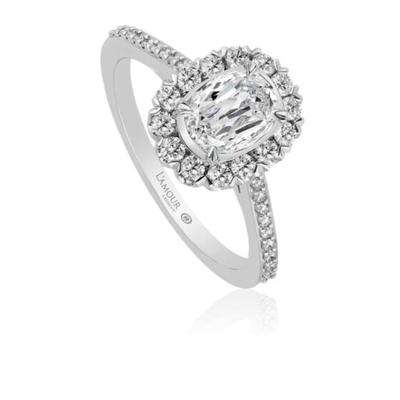 Christopher Designs Simple Oval Engagement Ring with Halo and Diamond Band