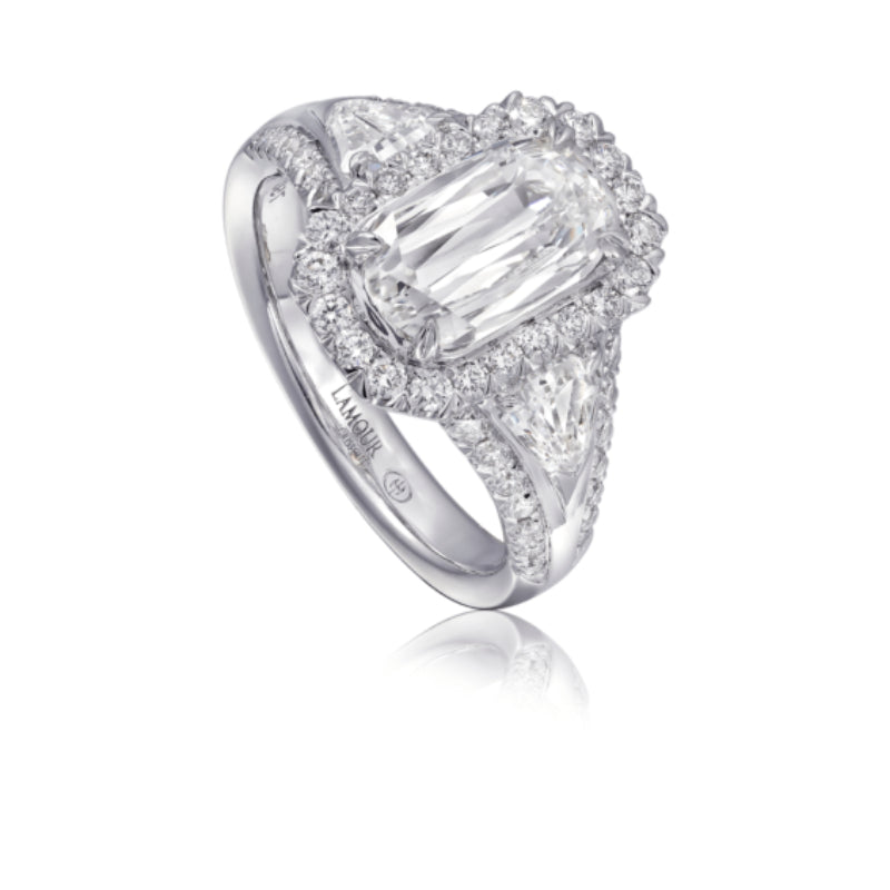 Christopher Designs Deco Inspired Diamond Engagement Ring Set in 18K White Gold with Trapezoid Side Diamonds