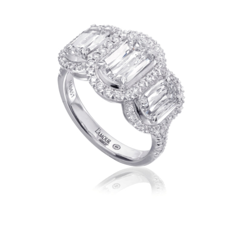 Christopher Designs 3 Diamond Engagement Ring with Round Cut Diamond Setting in 18K White Gold