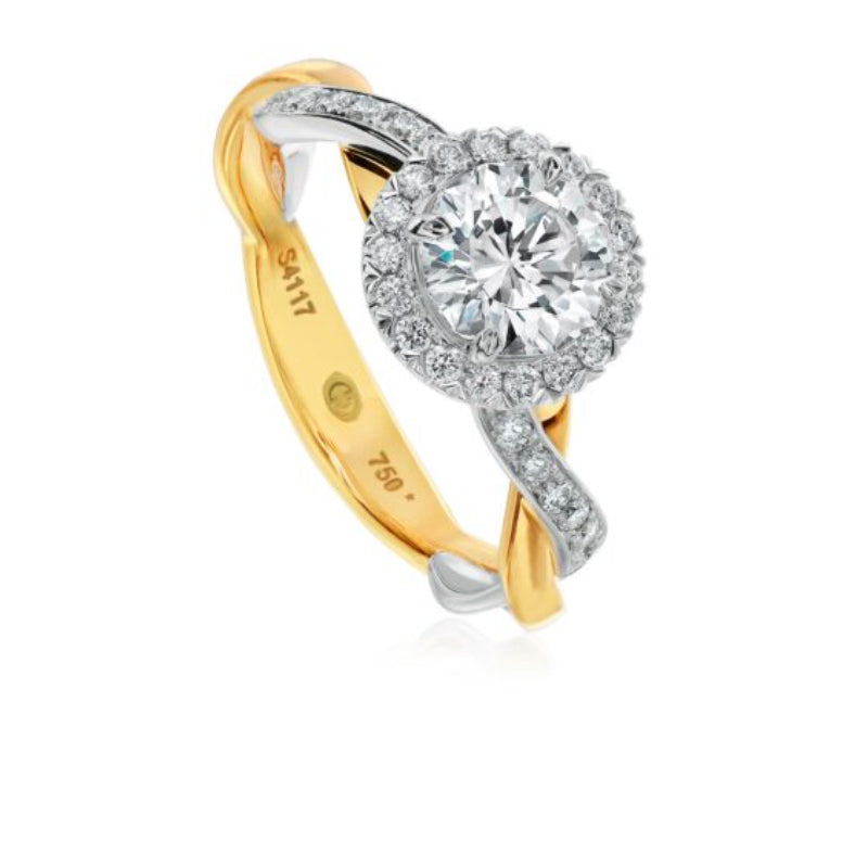 Christopher Designs Unique Halo Engagement Ring with Setting with Two Toned Gold Twist Band