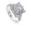 Christopher Designs Vintage Inspired Unique Engagement Ring with Cushion Cut Diamond Center in 18K White Gold