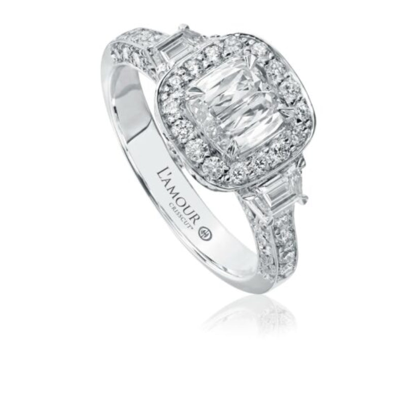 Christopher Designs Vintage Inspired Cushion Cut Diamond Engagement Ring in White Gold