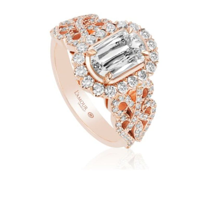 Christopher Designs L'Amour Crisscut  Diamond Rose Gold Engagement Ring