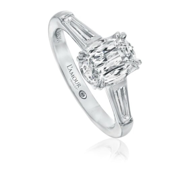 Christopher Designs Oval Solitaire Engagement Ring with Tapered Baguette Sides