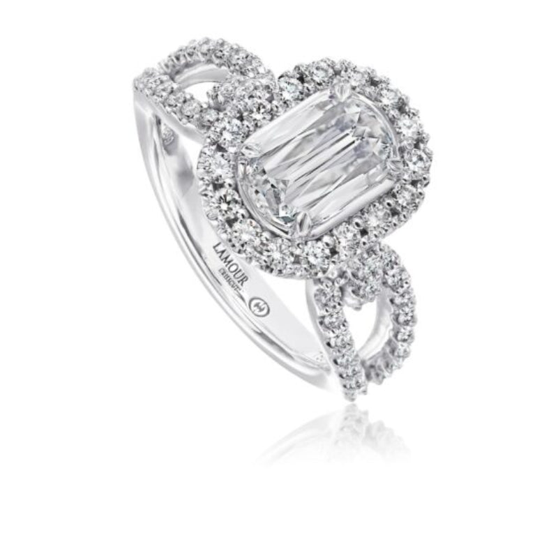 Christopher Designs White Gold Diamond Engagement Ring with Halo and Round Diamond Setting