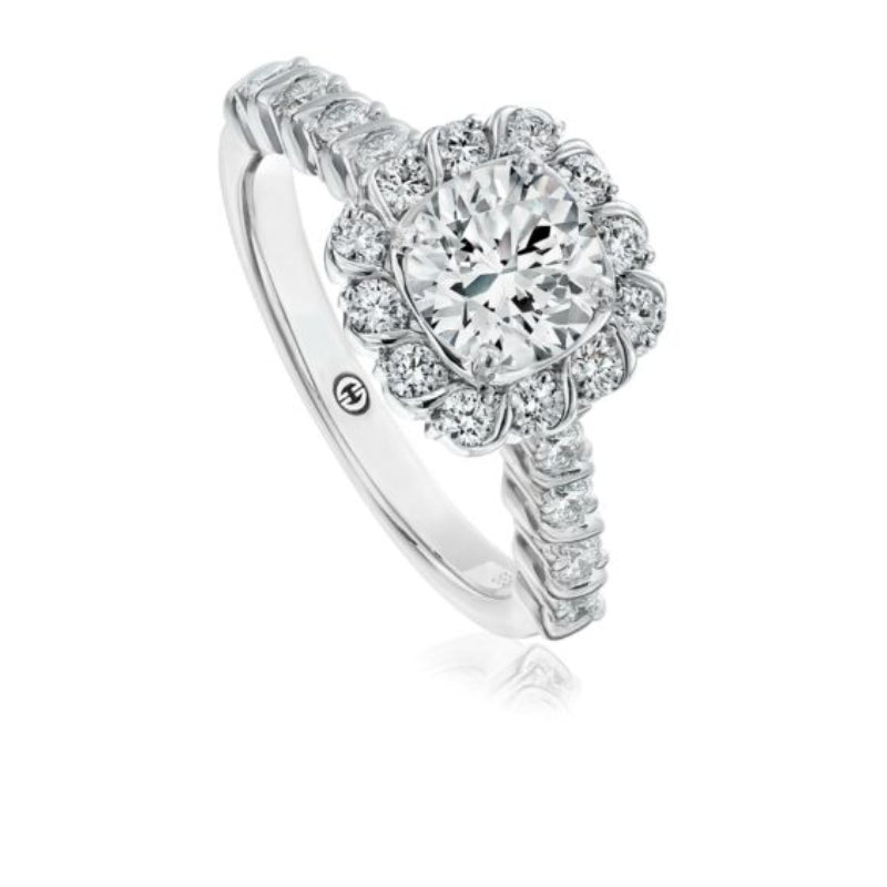 Christopher Designs Classic Halo Engagement Ring Setting with Round Diamond Band in White Gold