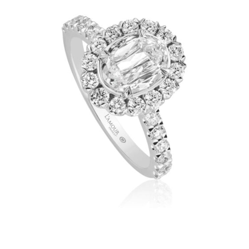 Christopher Designs Simple Oval Diamond Engagement Ring with Diamond Band