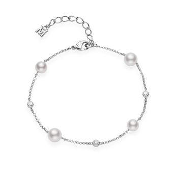 Mikimoto Akoya Cultured Pearl and Diamond Station Bracelet